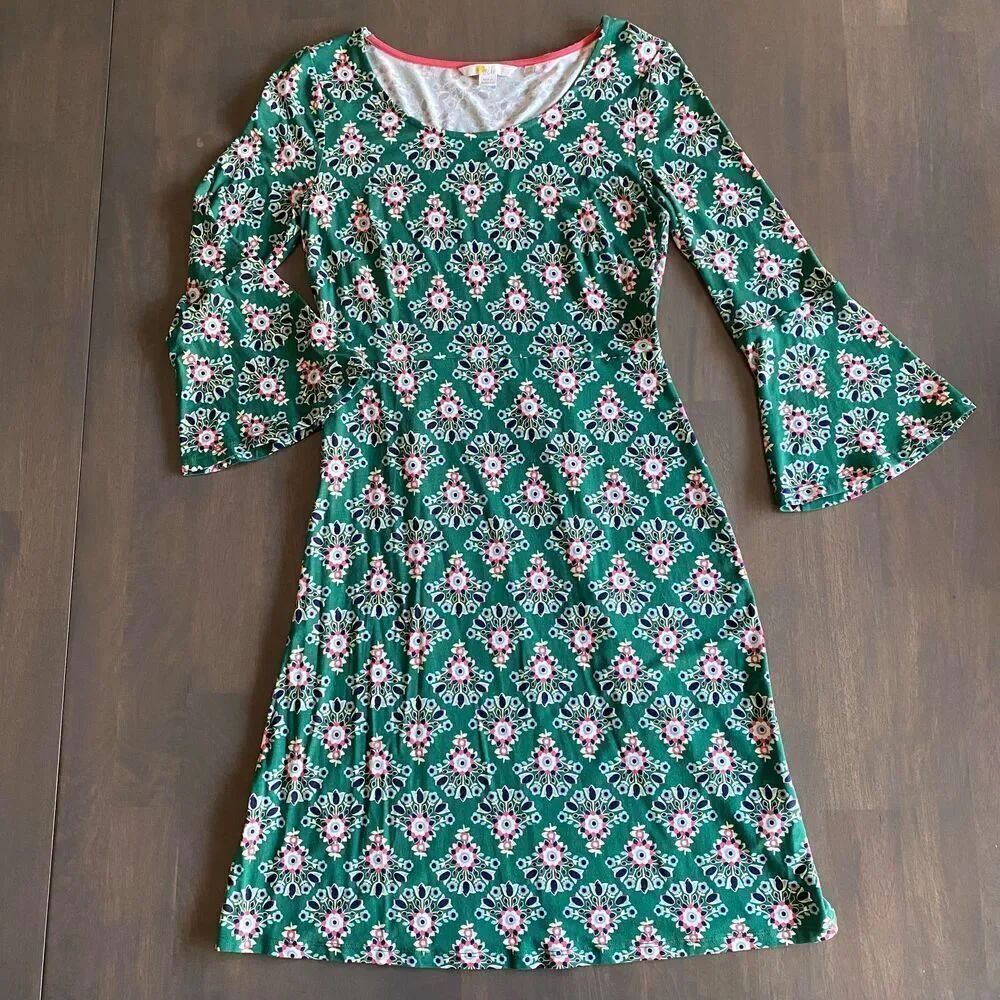 Boden Miriam Green Floral Jersey Dress 6L